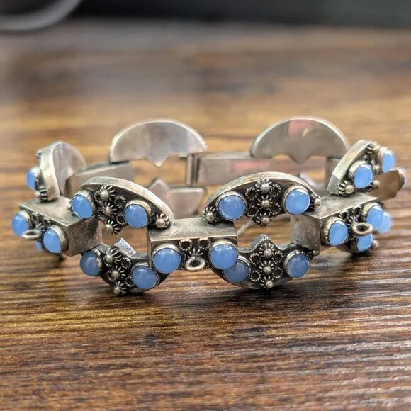 Vintage 800 Silver Bracelet with Safety Chain 1940s - Picture 2 of 6